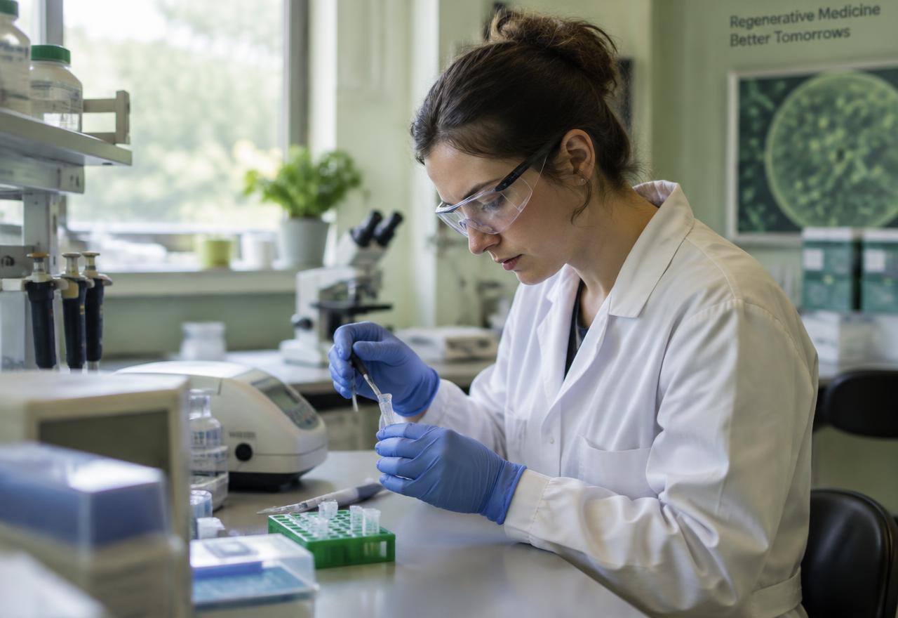 A scientist working with samples in a regenerative medicine lab